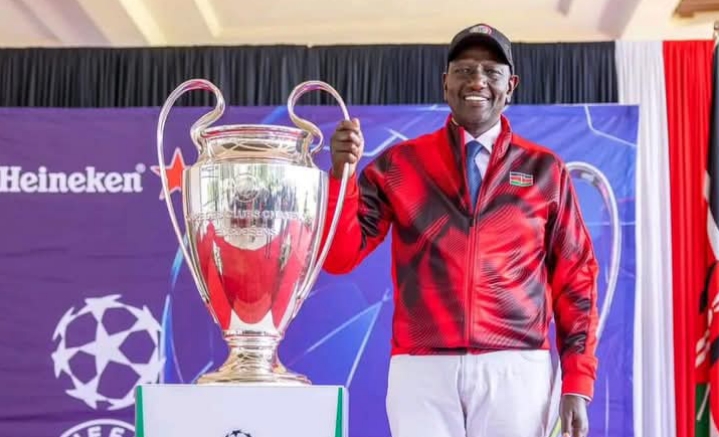 Ruto receives the UEFA Champions League Trophy at State House